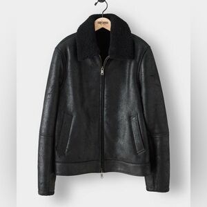 Todd Snyder Italian Shearling Leather Aviator Jacket In Faded Black NWT